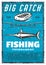 Vector vintage poster or marlin and fisher rod