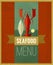 Vector vintage seafood menu poster with fish, lobster and lemon.