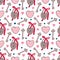 Vector vintage seamless pattern with keys, padlocks and hearts for Valentine`s day on white