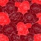 Vector vintage seamless pattern. White outlined red scarlet rose flowers