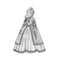 Vector vintage sketch illustration. Gentlewoman Elizabethan epoch 16th century. Medieval lady in a rich dress with large