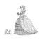 Vector vintage sketch illustration imitating engraving. Gentlewoman Victorian epoch 19th century. The lady in the rich