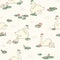 Vector Vintage Swan Pond with Water Lilies seamless pattern background.