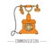 Vector vintage telephone. Retro illustration of wired rotary dial telephone.