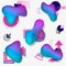 Vector vivid gradient spots with geometric symbols set on isolated background. Abstract elements for trendy vibrant color design.