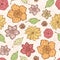 Vector warm fall lineart flowers seamless pattern