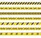 Vector Warn Ribbons Set, Yellow and Black Colored Design Elements, Warning, Caution Signs.