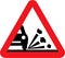 Vector warning sign that loose stones on the road may flick up and damage cars.