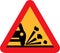 Vector warning sign that loose stones on the road may flick up and damage cars.