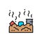 Vector waste landfill, air pollution flat color line icon.
