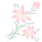 Vector watercolor drawing of  bunch fantasy pink flowers