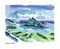 Vector watercolor illustration of Bora Bora sightseeings and seacoast