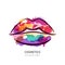 Vector watercolor illustration of colorful womens lips.