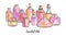 Vector watercolor illustration Essential oils. Beautiful hand drawn glass bottles in horizontal composition.