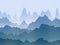 Vector watercolor misty mountains landscape