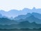 Vector watercolor misty mountains landscape