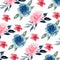 Vector Watercolor Navy and Pink Loose Floral Pattern