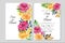 Vector Watercolor Purple and Yellow Roses Loose Floral Wedding Invitation Template Set