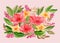 Vector Watercolor Red Theme Loose Floral Arrangements Illustration