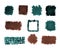 Vector watercolor square and rectangle rough shapes set in brown and green color