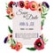 Vector watercolor template save the date with floral frame, leaves. Artistic design for banners, greeting cards, sales, post