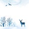 Vector watercolor winter nature template. Hand drawn frame with deer, bird, forest and place for text or illustration. Watercolor