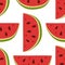 Vector watermelon background with black seeds. Seamless watermelons pattern. Vector background with watercolor watermelon slices.