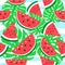 Vector watermelon background with black seeds. Seamless watermelons pattern. Vector background with watercolor watermelon slices.