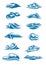 Vector waves icons of ocen water wave blue splash