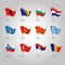 Vector waving flags southeastern europe on silver pole - icon of states albania, bosna and herzegovina, bulgaria, croatia,