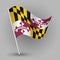 Vector waving triangle american state flag on slanted silver pole - icon of maryland with metal stick