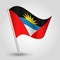 Vector waving triangle antiguan barbudan flag on slanted silver pole - symbol of antigua and barbuda with metal stick