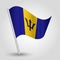 Vector waving triangle barbadian flag on slanted silver pole - symbol of barbados with metal stick