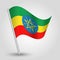Vector waving triangle ethiopian flag on slanted silver pole - icon of ethiopia with metal stick