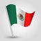 Vector waving triangle mexican flag on slanted silver pole - icon of mexico with metal stick