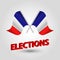 Vector waving triangle two crossed french flags on slanted silver pole - icon of france and red 3D title elections