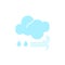 Vector weather icon of a blue cloud with raindrops and wind to show the rainy forecast and the current climate outside