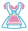 Vector web icon of a traditional German pink and blue dirndle dress with puff sleeves and apron