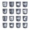 Vector web shields icon set grey variant: html5, css3