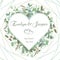 Vector wedding invitation flyer. Square valentine heart frame with set branches and leaves eucalyptus gunnii, silver dollar,
