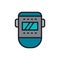 Vector welder mask, face protection flat color line icon.