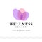 Vector wellness center logo with abstract stylized transparent flower isolated on white background.