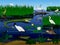 Vector wetland Florida Everglades landscape with animals