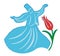 Vector whirling dervish Mevlana with tulip