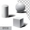 Vector white 3D sphere, cube and cylinder. with shadows