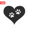 Vector of a white animal pawprint in a black heart on white background to be uses as a logo or illustration