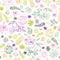 Vector white background with colourful tropical birthday party elements seamless pattern background with toucan and paper lanterns
