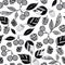 Vector white background leaf berries seamless pattern.