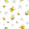 Vector white background yellow white floral birds seamless pattern. Lilies, birds. Seamless pattern background