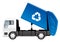 Vector White And Blue Recycling Truck Unloading Illustration On A White Background.